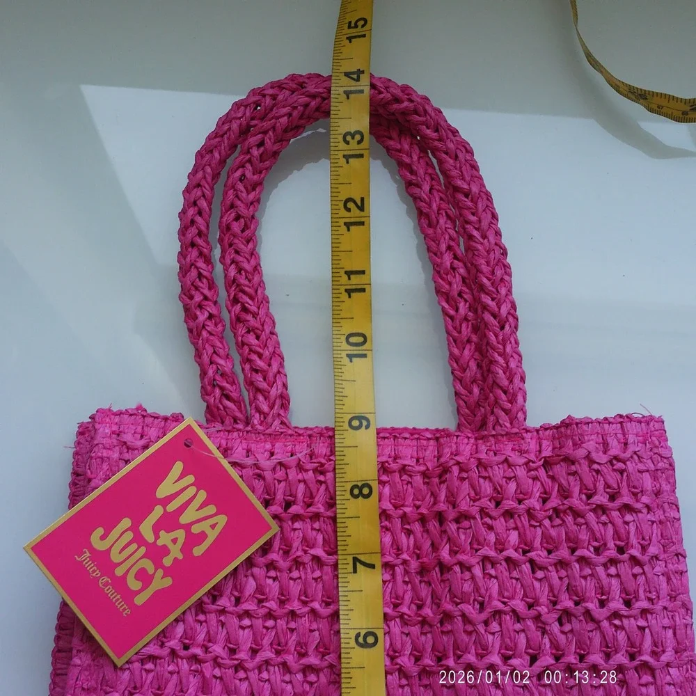 Juicy Couture Straw Beachy Tropical Y2K Coastal Dainty Mini Tote Bag Pink